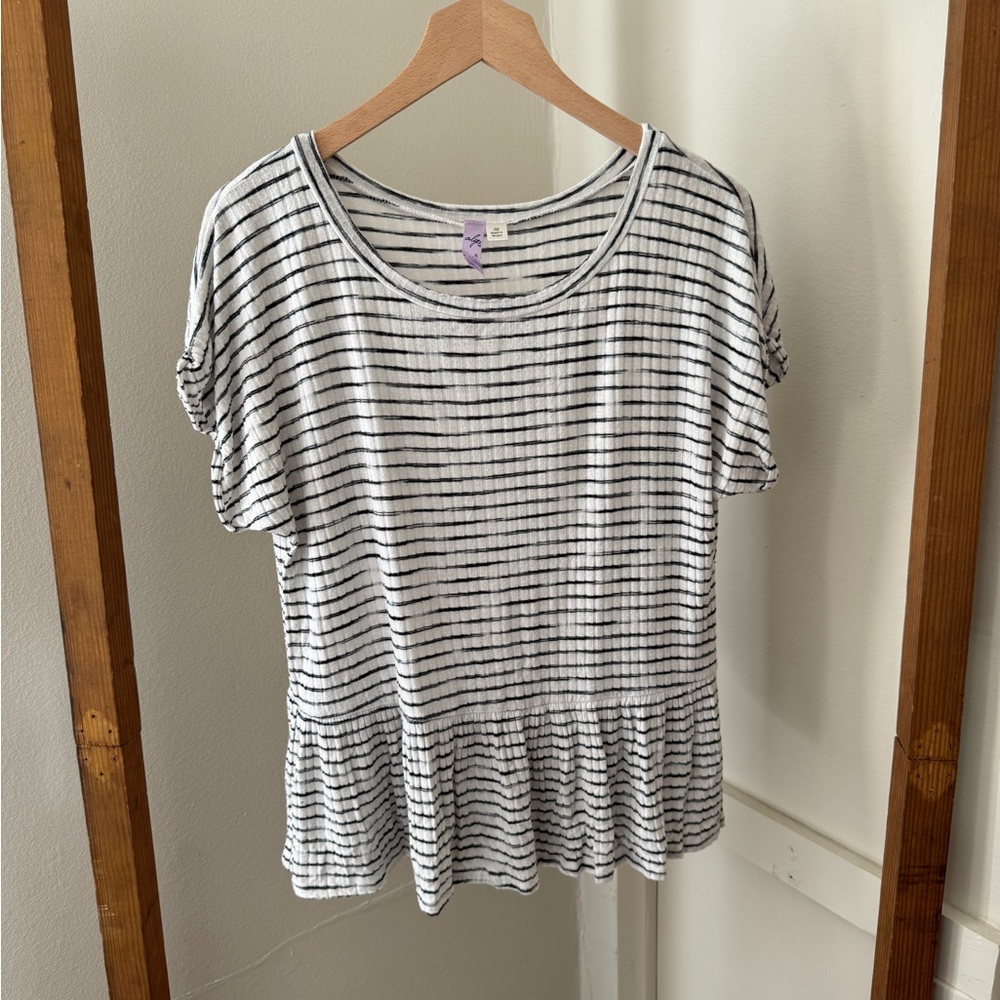 Alya Black and White Striped Short Sleeve Top